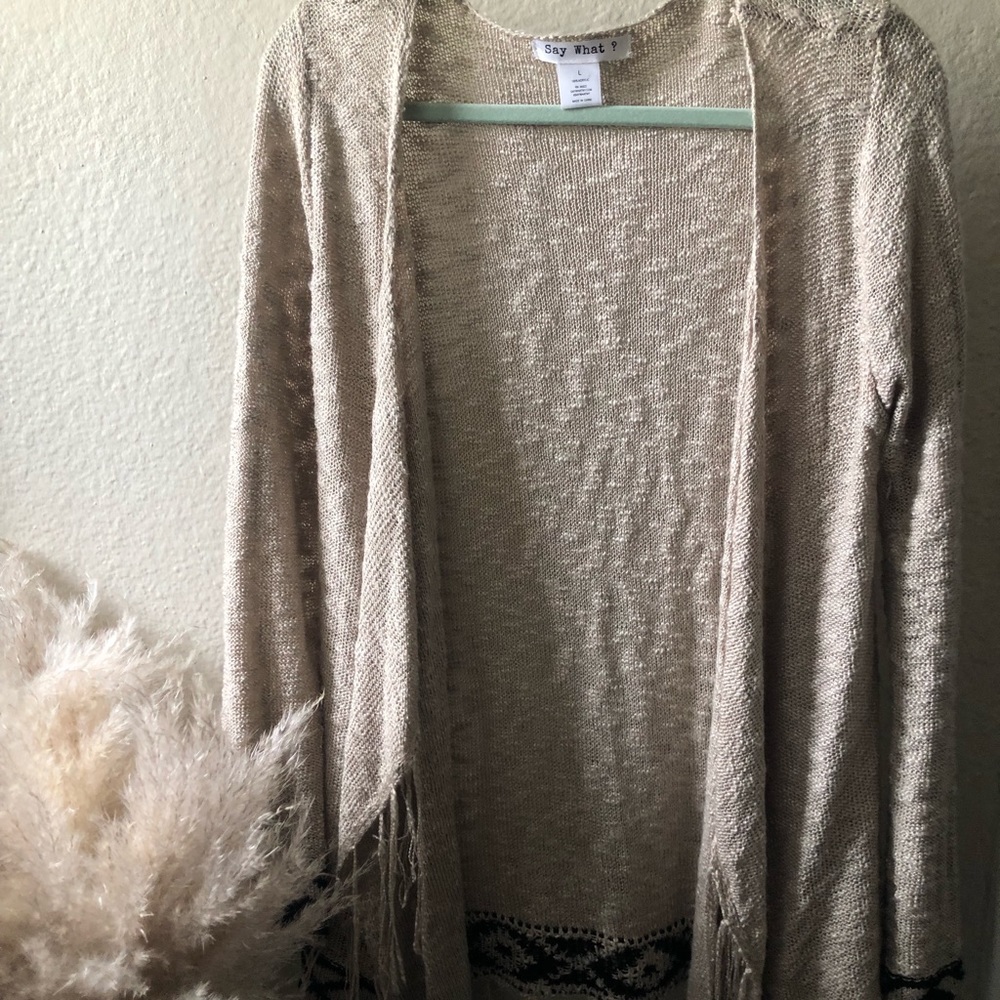 Say What?- Tan Cardigan (size L)